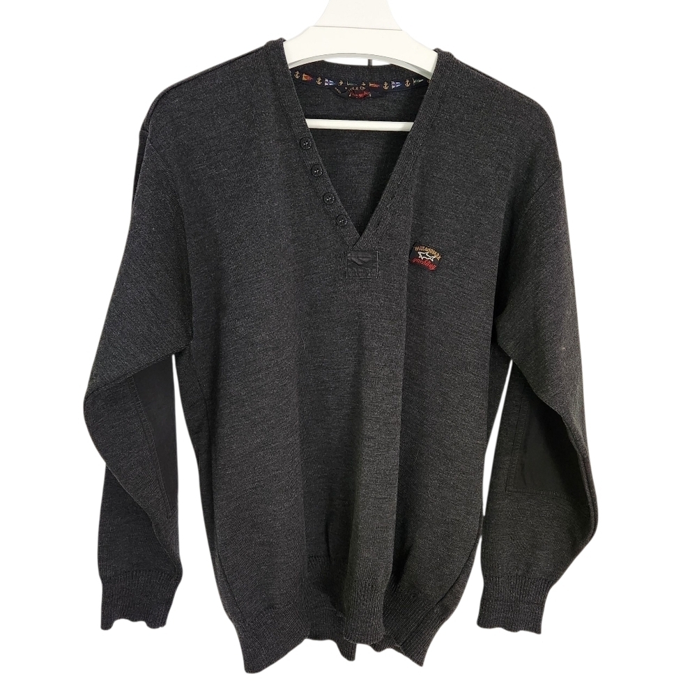 PAUL & SHARK dark gray knit v-neck sweater pullover large - Picture 2 of 14